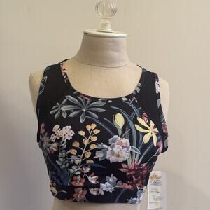 C&C California Womens M Sports Bra Performance Black Floral Mesh Stretch Wicking
